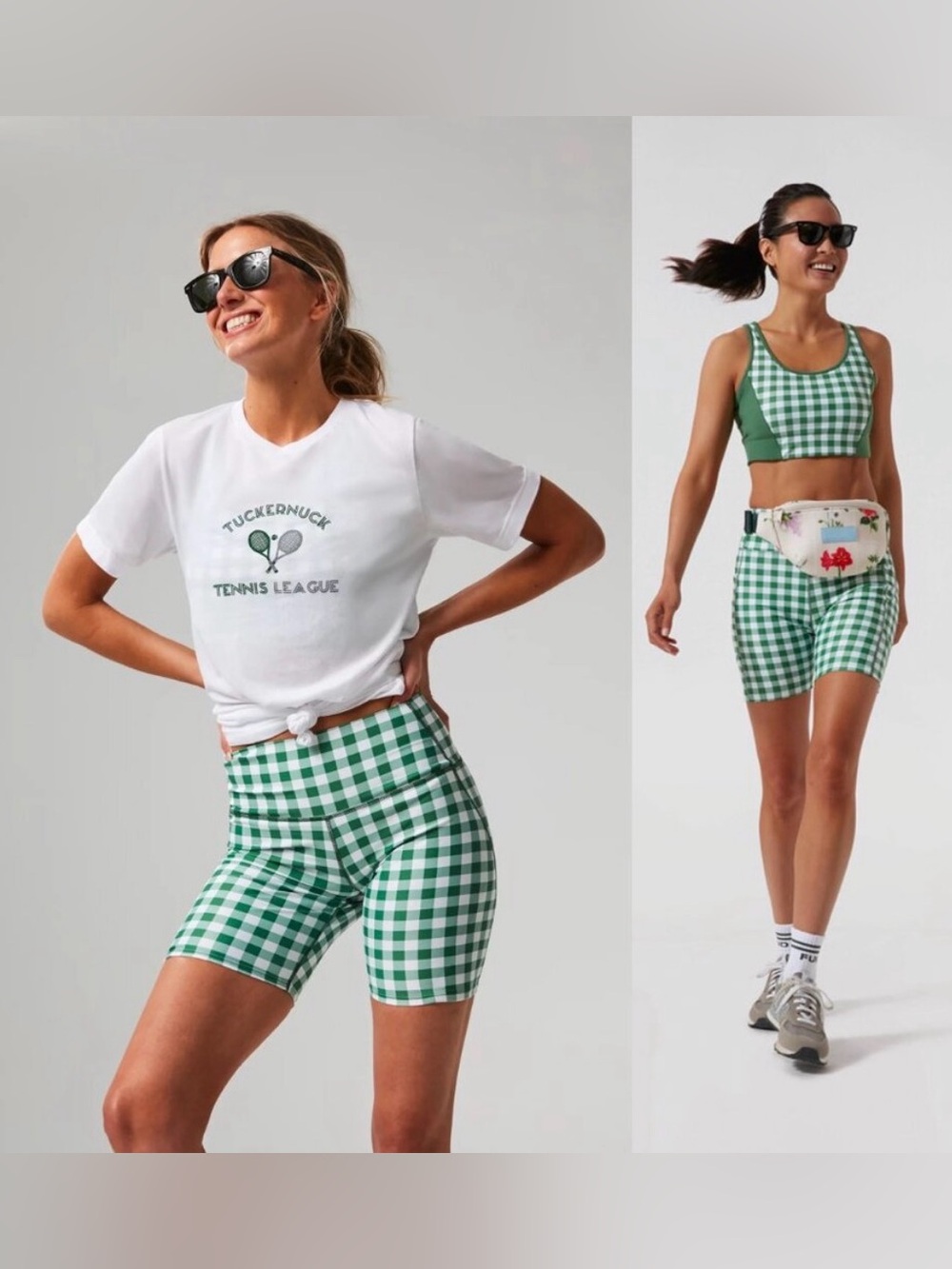 Tuckernuck Sport Trellis Gingham Green White Biker Athletic 6" Shorts Size S